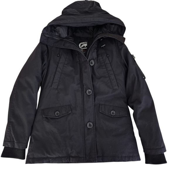 ECKO RED down Hooded zipped puffer parka winter Coat black small - Picture 2 of 12